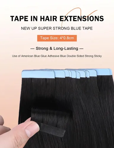 Vista 2 de Sunya Extensiones de cabello humano con punta I Tip de 20 pulgadas, extensiones de cabello humano Itip negro natural #1B, 1.76 onzas, 50 mechones