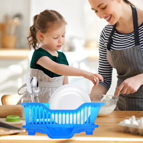 Vista 9 de Cabilock Escurridor de platos, escurridor de cubiertos, 1 juego de escurridor de platos para el hogar, cesta de platos de cocina, bandeja de Azul
