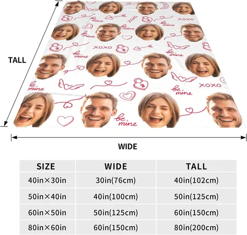 Vista 2 de Manta de fotos personalizada para parejas, 30 x 40 pulgadas, divertida manta de franela de forro polar suave con patrón de corazón sin costuras