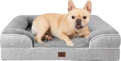 Vista 52 de EHEYCIGA – Cama ortopédica impermeable para perros pequeños, de espuma viscoelástica tipo caja de huevos, con bordes elevados y base antideslizante
