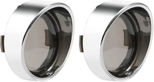 Vista 8 de PBYMT Cubierta de lente de señal de giro ahumado, biseles cromados estilo visera de bala de 2 pulgadas, compatible con Harley Davidson Dyna Street
