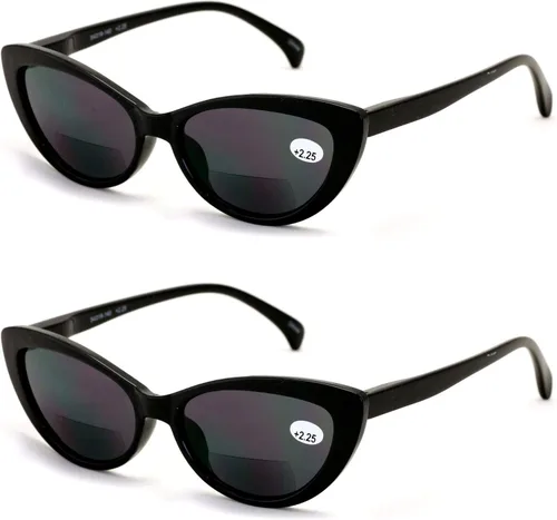 Vista 6 de BIFOCAL - 2 pares de lentes de sol de lectura BIFOCAL para mujer, diseño de tortuga, color negro