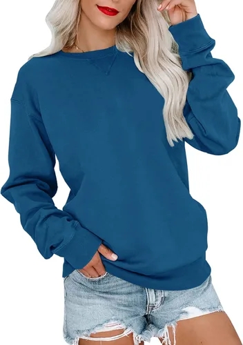 Vista 14 de Bingerlily Sudadera casual de manga larga para mujer, cuello redondo, linda sudadera pullover de ajuste relajado, tops