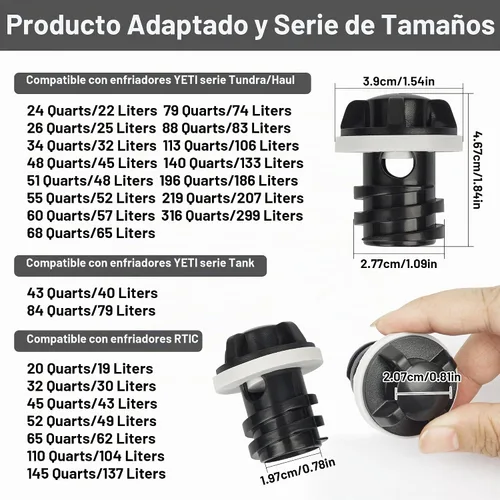 Vista 2 de Cooler Drain Plug, 2 Pack Replacement, Compatible with Yeti Roadie, Tundra, and Tank Coolers and Fit for RTIC Coolers