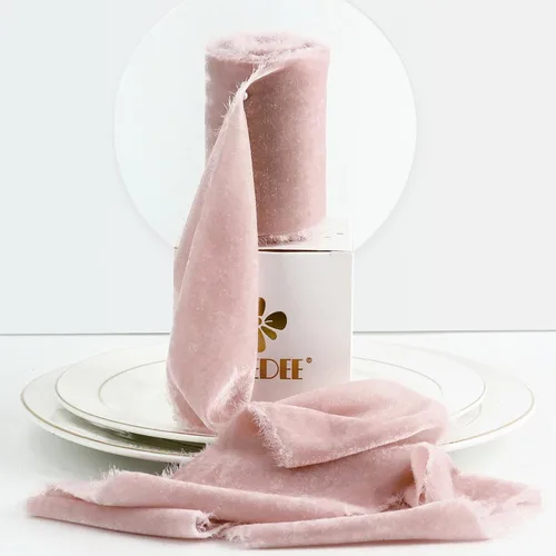 Vista 24 de MEEDEE Cinta de Terciopelo Beige de 3 Pulgadas Cintas con Flecos Beige Cintas de Terciopelo de Seda con Borde Crudo para Coronas, Ramo de Flores