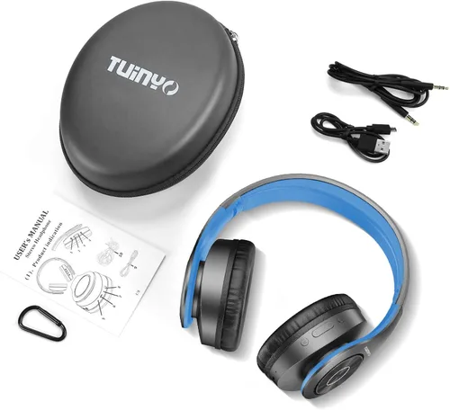 Vista 6 de Tuinyo Audífonos inalámbricos Bluetooth, auriculares estéreo, 35 horas de tiempo de reproducción inalámbrica, con graves profundos, orejeras