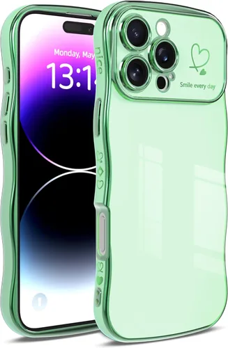 Vista 8 de IAIYOXI Funda para iPhone 11 para mujeres y niñas, bonito diseño ondulado con forma rizada, patrón de corazón, protección de cámara elevada, chapado