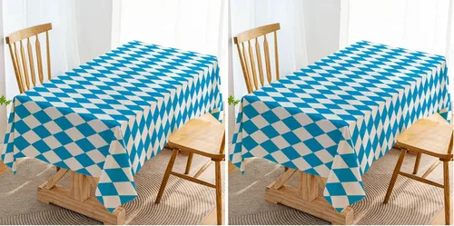 Vista 6 de Hafangry Mantel de Oktoberfest para decoración de fiesta temática del Oktoberfest alemán, mantel rectangular con bandera bávara azul