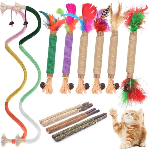 Vista 10 de Palitos masticables de Silvervine de TINDTOP para gatos, paquete de 12 unidades de juguetes naturales masticables de hierba gatera para limpieza