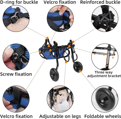 Vista 6 de Silla de ruedas ajustable para perros pequeños - Ayuda de movilidad para mascotas discapacitadas, Silla de ruedas para perros pequeños para patas