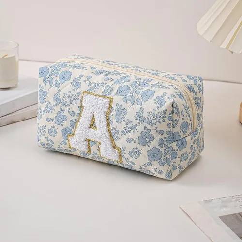 Vista 3 de Bolsa de maquillaje alfabética JOVAKIT, bolsa de cosméticos para mujeres, regalos de Navidad para niñas de 6 a 18 años, neceser de viaje con flores