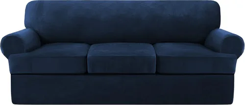 Vista 9 de Juego de 2 fundas de terciopelo para sofá con cojín en forma de T, funda elástica para sillón de 1 plaza, incluye 1 funda de cojín en forma de T
