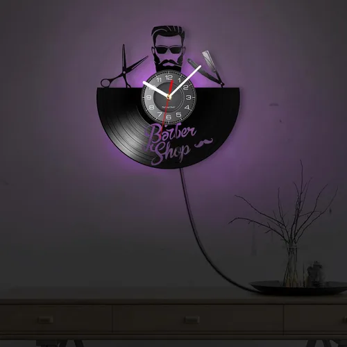 Vista 7 de Reloj de pared decorativo de 12 pulgadas con 7 modos luminosos, reloj de pared decorativo vintage para peluquería, disco de vinilo, reloj de pared
