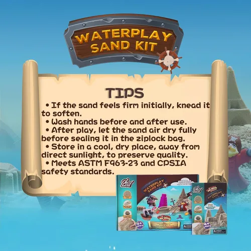 Vista 6 de Kit de arena sensorial y acuática: arena de juego de aventura pirata de 2.2 libras para niños a partir de 4 años, juego de agua y caja de arena