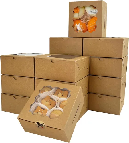 Vista 6 de Wei Long Cajas para pasteles de 6 x 6 x 3 pulgadas, cajas de panadería con ventana, 18 unidades, mini cajas para galletas, cajas pasteles
