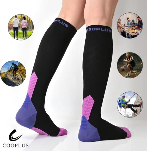 Vista 7 de COOPLUS Calcetines de compresión para mujeres y hombres, 20-30 mmHg, soporte de circulación hasta la rodilla, para enfermera, correr, atletismo