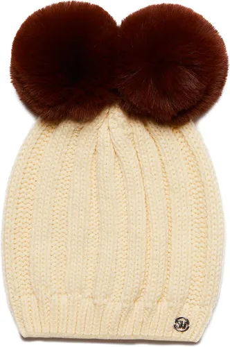 Vista 2 de Steve Madden Gorro de punto acanalado grueso con doble pompón para mujer
