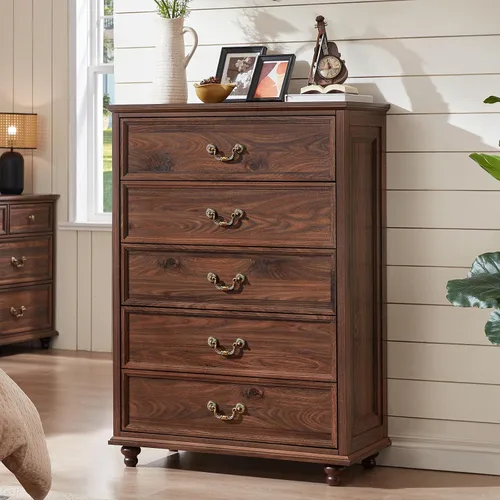 Vista 33 de Joaxswe Cómoda rústica de 4 cajones para dormitorio, cómoda rústica de 37 pulgadas de alto con 4 pies de madera maciza, organizador de armario