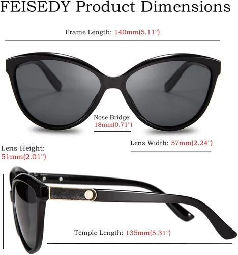 Vista 6 de FEISEDY Gafas de sol polarizadas clásicas Cateye para mujer, 100% protección UV B2512, 58mm
