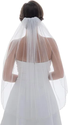 Vista 3 de SAMKY 1T 1 nivel de cristal perla con cuentas borde velo nupcial de la boda