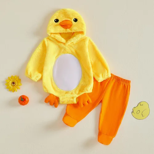 Vista 3 de Baby Boy Girl Halloween Costumes Duck Hooded Romper+Footed Pants Outfit