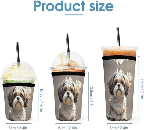 Vista 2 de Shih Tzu Dog Reusable Insulated Neoprene Iced Coffee Cup Sleeves 3 Sizes Diving Material Cup Durable Beverage Covers for Cold Coffee Tea Drinks