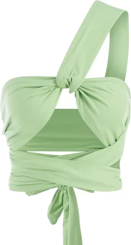 Vista 3 de ZAFUL - Ombliguera cruzada estilo halter de tejido acanalado para mujer camiseta sin mangas tipo con diseño fruncido y con lazos