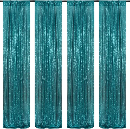 Vista 15 de Poise3EHome - Cortinas de lentejuelas con purpurina champagne, 2 piezas de 2 x 8 pies, paneles de purpurina para fiesta de Halloween, fiesta