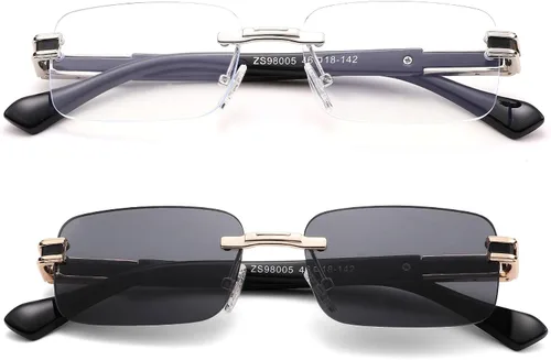 Vista 2 de Hycredi Gafas de sol rectangulares sin montura para mujeres y hombres, sin marco, pequeñas gafas cuadradas tintadas de los años 90