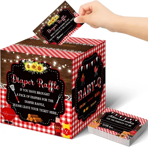 Vista 14 de Teling 51 boletos para rifas de pañales con caja de tarjetas, decoración de baby shower, caja de revelación de género para fiesta de rifas