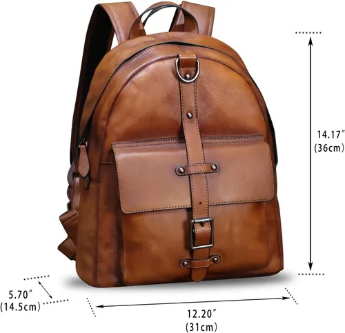 Vista 4 de LRTO Mochila de cuero genuino para mujer, mochila de viaje vintage, casual, mochila universitaria, mochila hecha a mano de piel de vaca (marrón) M