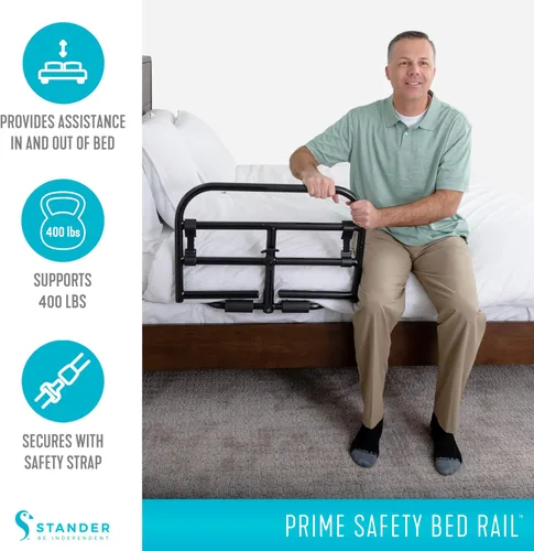 Vista 6 de Stander Riel de cama de seguridad Prime, mango bariátrico para adultos, personas mayores y ancianos, barandilla extraíble y asistencia de soporte