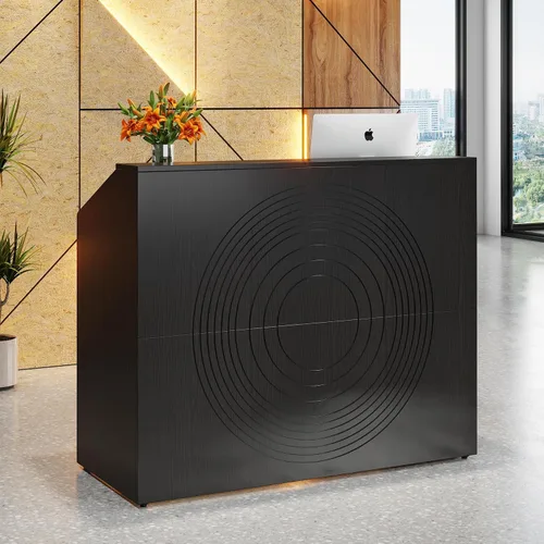 Vista 10 de Tribesigns Escritorio de recepción con mostrador, moderno escritorio de recepción para sala de recepción frontal con canaleta para cables, mostrador
