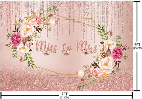 Vista 5 de AIBIIN Telón de fondo con purpurina de oro rosa de 7 x 5 pies con purpurina de Miss to Mrs - Suministros para decoración de fiesta de boda