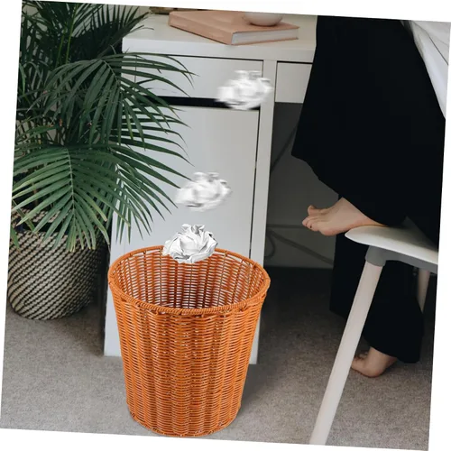Vista 5 de YARNOW Cubo de basura de ratán con tapa de 9.2 x 9.2 x 11 pulgadas, cesta de plástico tejida para organización del hogar, cocina, baño, sala de estar