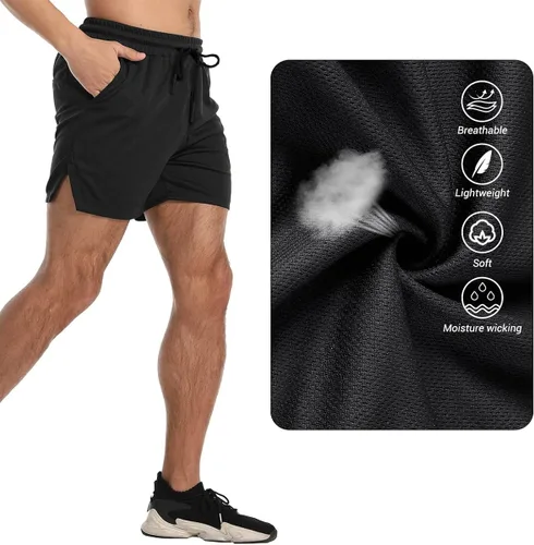 Vista 4 de KLINNFENR Pantalones cortos de gimnasio para hombre, de secado rápido, entrepierna de 5 pulgadas, pantalones cortos de entrenamiento atléticos