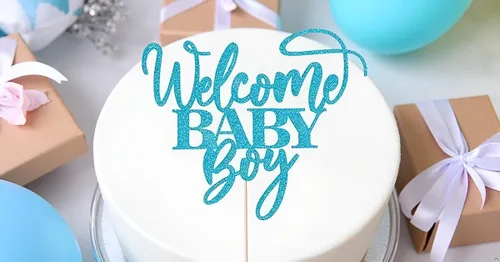 Vista 7 de Kaoenla Decoración para pastel de bienvenida de bebé niño con purpurina azul, decoración de fiesta de revelación de género para recién nacidos