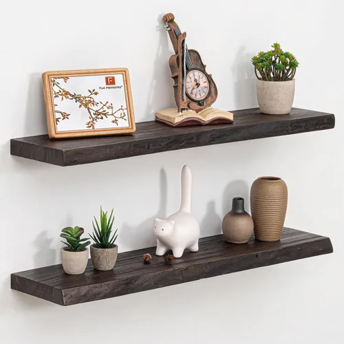 Vista 17 de Estantes flotantes para decoración de pared, estantes rústicos de madera recuperada de 24 x 8 pulgadas, estantes de montaje en pared resistentes