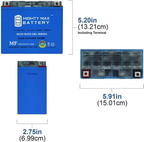Vista 2 de Mighty Max Battery YT12B-4GEL - Batería de repuesto de gel de 12 V 10 Ah compatible con Yamaha ZX-10R XJ6 1198 MY08 XQ - 6