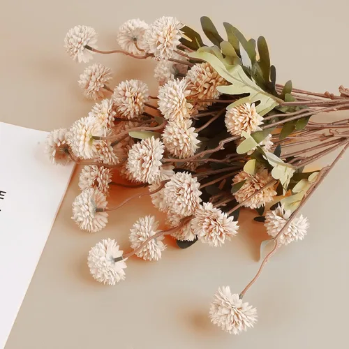 Vista 5 de BEAYFILY - Flores artificiales de pompón beige, 8 tallos de seda sintética, mini crisanto, bolas de flores falsas a granel para manualidades