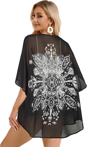 Vista 4 de Cárdigan tipo kimono para mujer, de manga abombada con estampado floral, casual