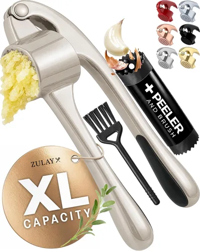Vista 15 de Zulay Kitchen - Prensa de ajo de metal para cocina, acero inoxidable, color plateado 01 - Plata alfa