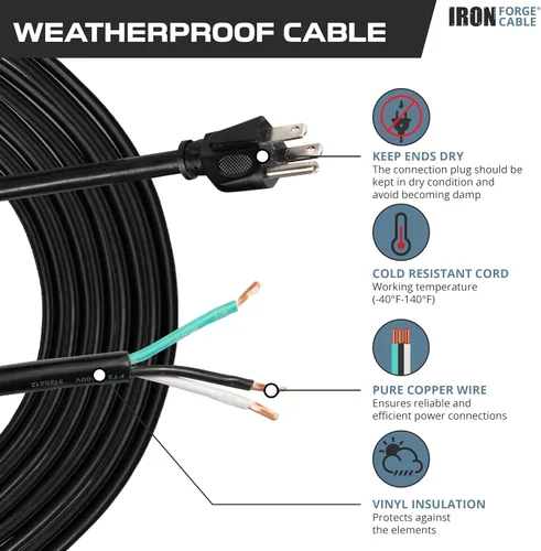 Vista 4 de Iron Forge Cable Cable de alimentación de repuesto de 16 AWG de 10 pies con interruptor de encendido y apagado en línea impermeable IP65 - Cable