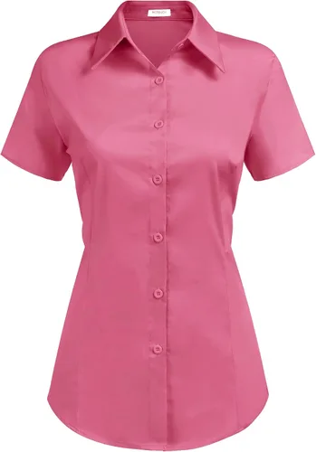Vista 17 de HOTOUCH - Camisas básicas con botones para mujer de manga corta elásticas con cuello de botón para mesera y trabajo