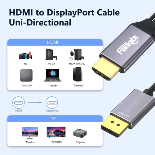 Vista 7 de fairikabe Cable HDMI activo a Displayport 4K a 60Hz [6.6FT/2M, unidireccional], adaptador convertidor de entrada HDMI a salida DP compatible