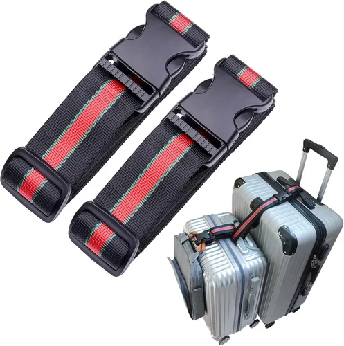 Vista 11 de Correas de equipaje, conector de equipaje, correas para maleta, cinturón de maleta ajustable resistente, accesorio de viaje para conectar su Negro