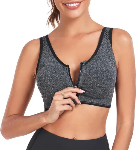 Vista 8 de Brasier deportivo con cierre frontal para mujer, posoperatorio, sin alambres, para yoga