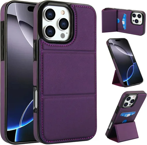 Vista 63 de Dteck Funda para iPhone 16 de 6.1 pulgadas 2024, funda de piel sintética con cierre de botón magnético, ranuras para tarjetas de crédito, función