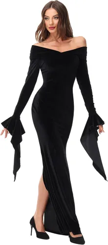 Vista 2 de LUYANA Addams - Disfraces familiares de Halloween para adultos, vestidos largos para cosplay