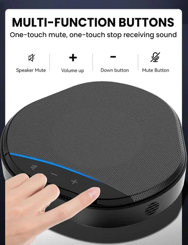 Vista 5 de Altavoz y micrófono de conferencia, captación de voz mejorada de 360° con 2 micrófonos AI, reducción de eco y ruido, altavoz USB-C Plug & Play